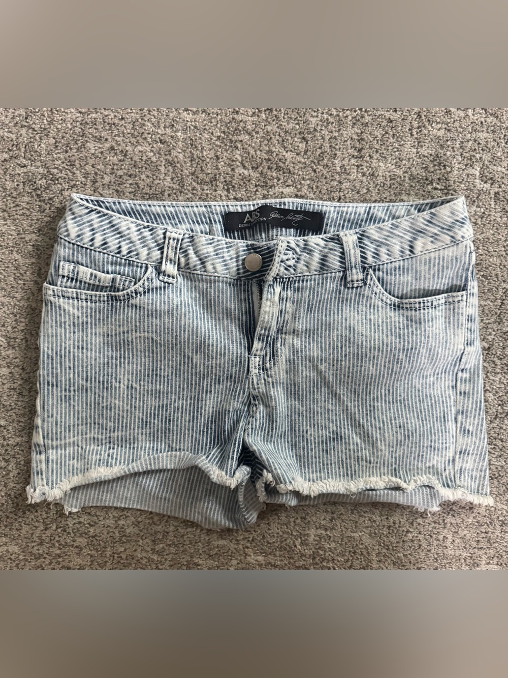 ABS Light Blue Pinstripe Frayed Hem Denim Shorts SZ 26
